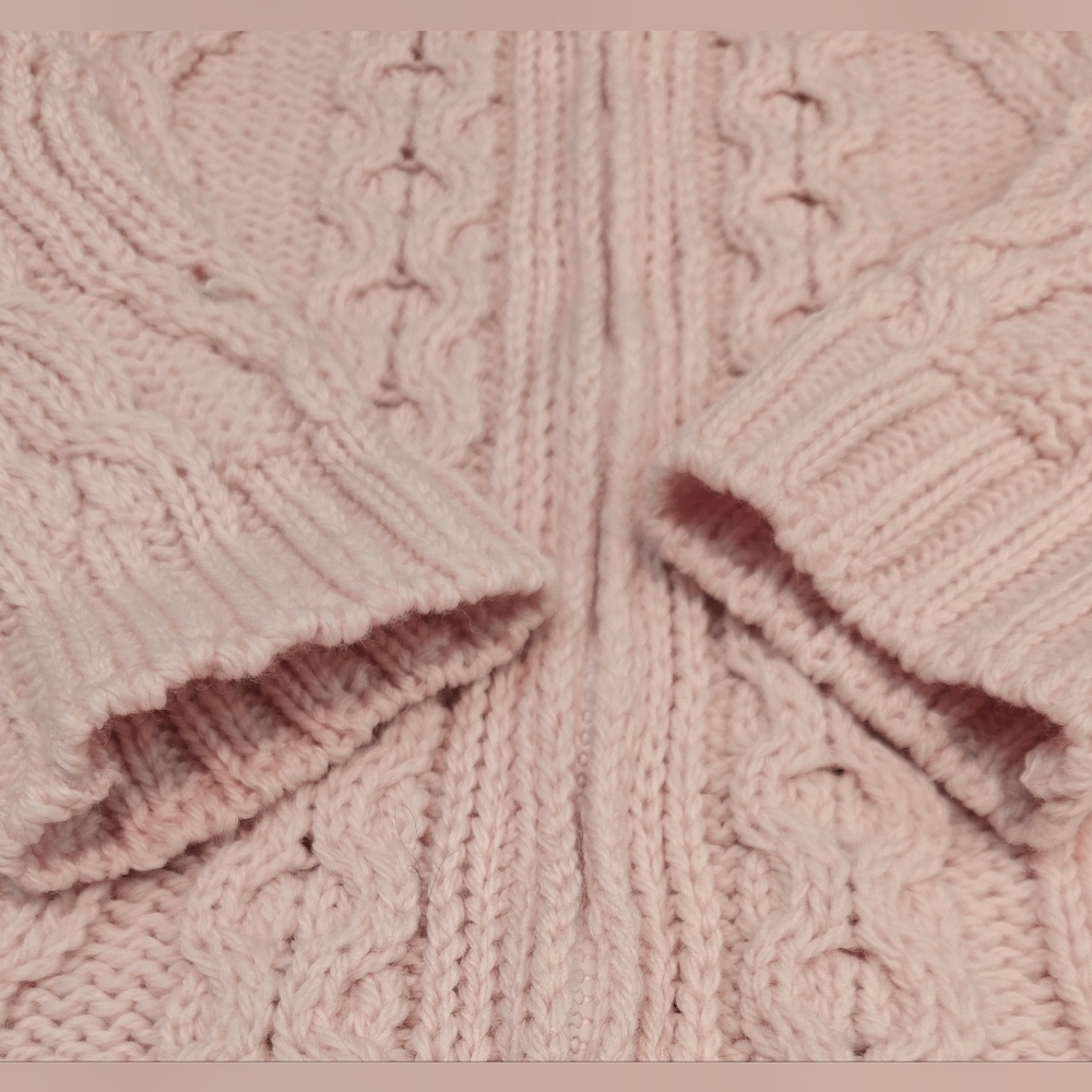 Aran Crafts Ireland Merino Wool Zip Cardigan Sweater Pink Size M (Fits XL) - Picture 5 of 8